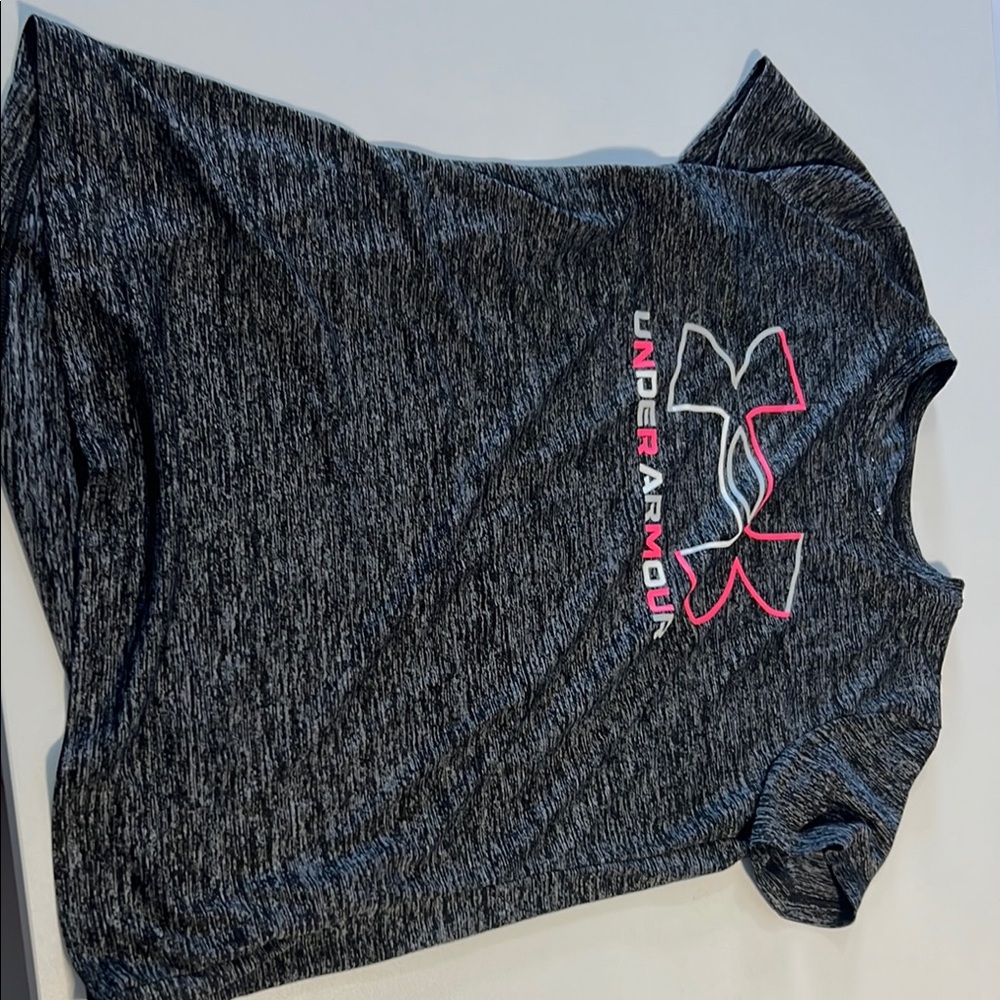 Under Armour Charcoal Heather Tee with Pink Logo